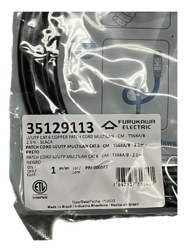 PATCHCORD FURU CAT6 2,5M NEGRO C/CAP - Image 3