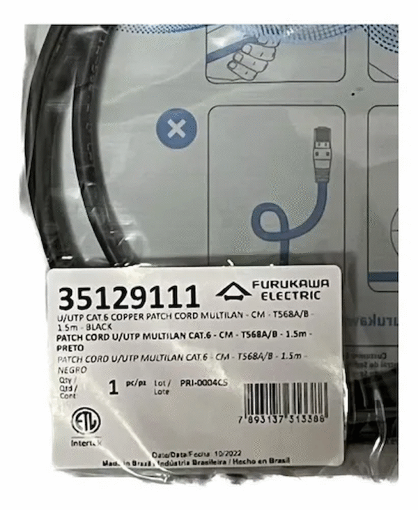 PATCHCORD FURU CAT6 1,5M NEGRO C/CAP - Image 2