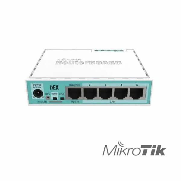 hEX with Dual Core 880MHz MHz CPU, 256MB RAM, 5 Gigabit LAN/WAN, USB, RouterOS L4 SIN FUENTE